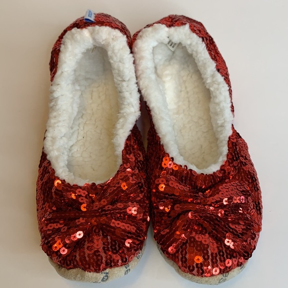 Snoozies Red Sequin Ballet Slippers - Picture 9 of 11